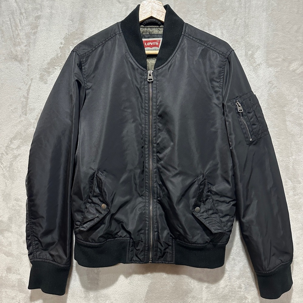 Levis Mens Flight Bomber Jacket Black Nylon Full‎ Zip Padded S